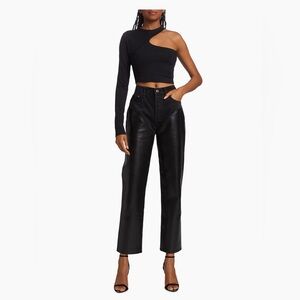 NWT! Agolde Women's Harley Leather-Panelled High-Rise Straight-Leg Jeans Size 30